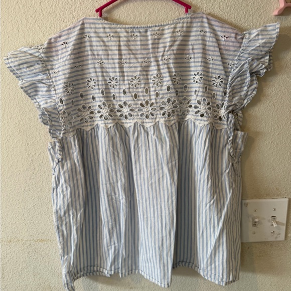 Madewell Blue and White Striped Eyelet Yoke Button Front Top - Picture 5 of 6
